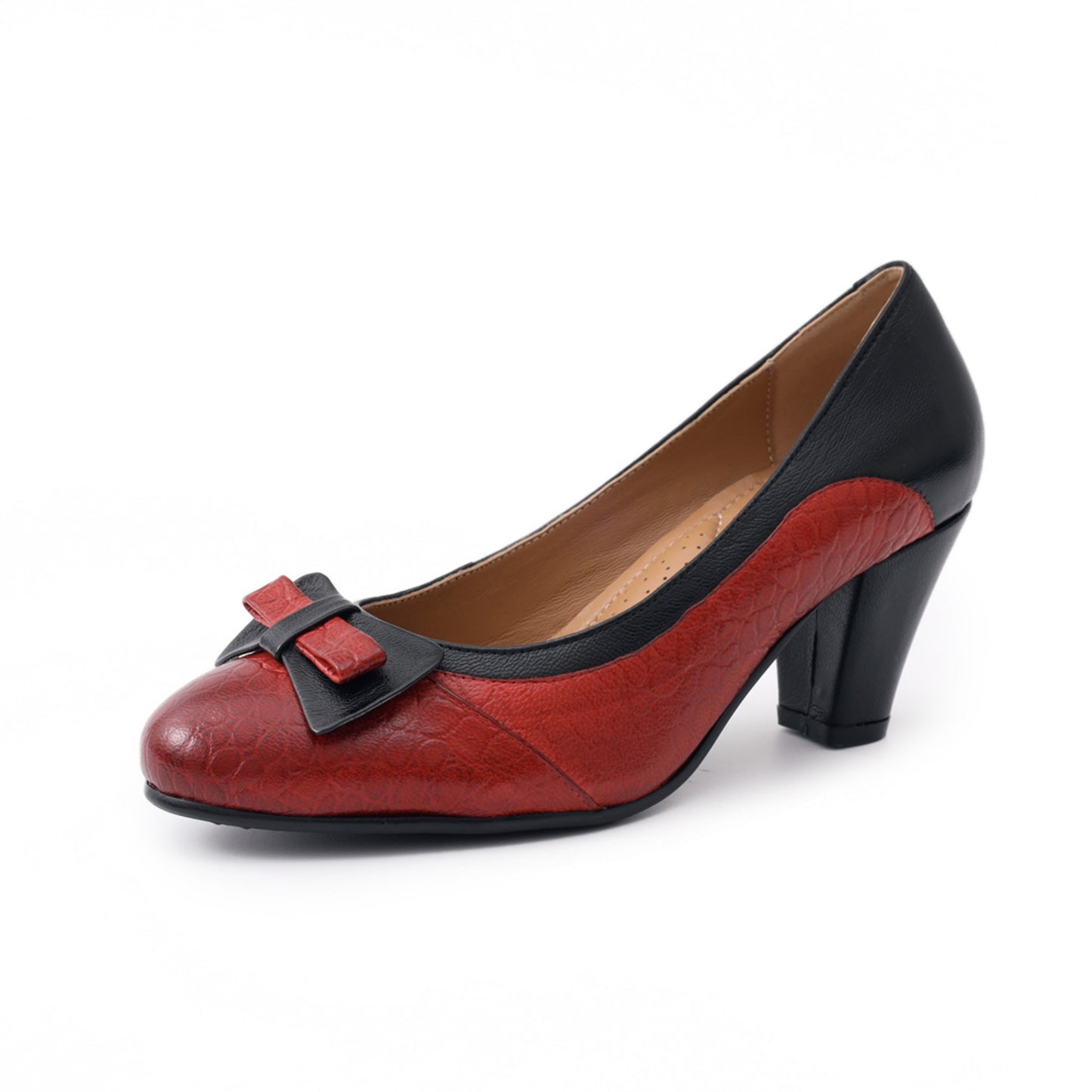 red black chunky heel pumps