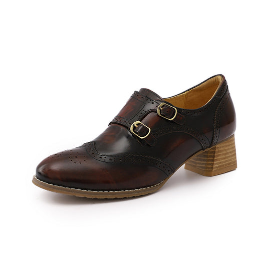 chunky heel oxford wingtip shoes women