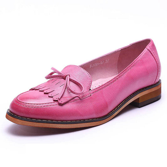 pink leather tassel penny loafer for women