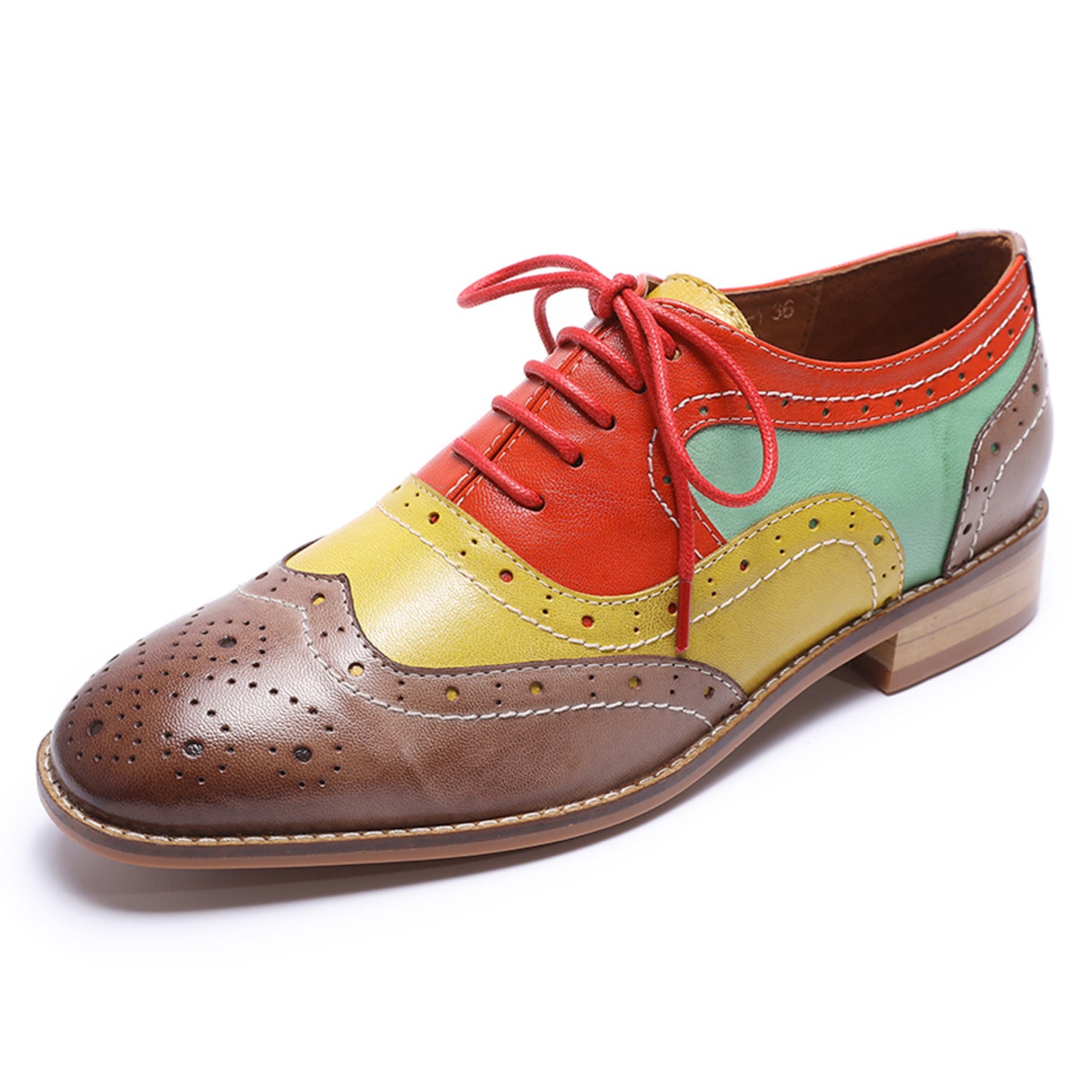 Multi-Colored Leather Wingtip Brogues for Women