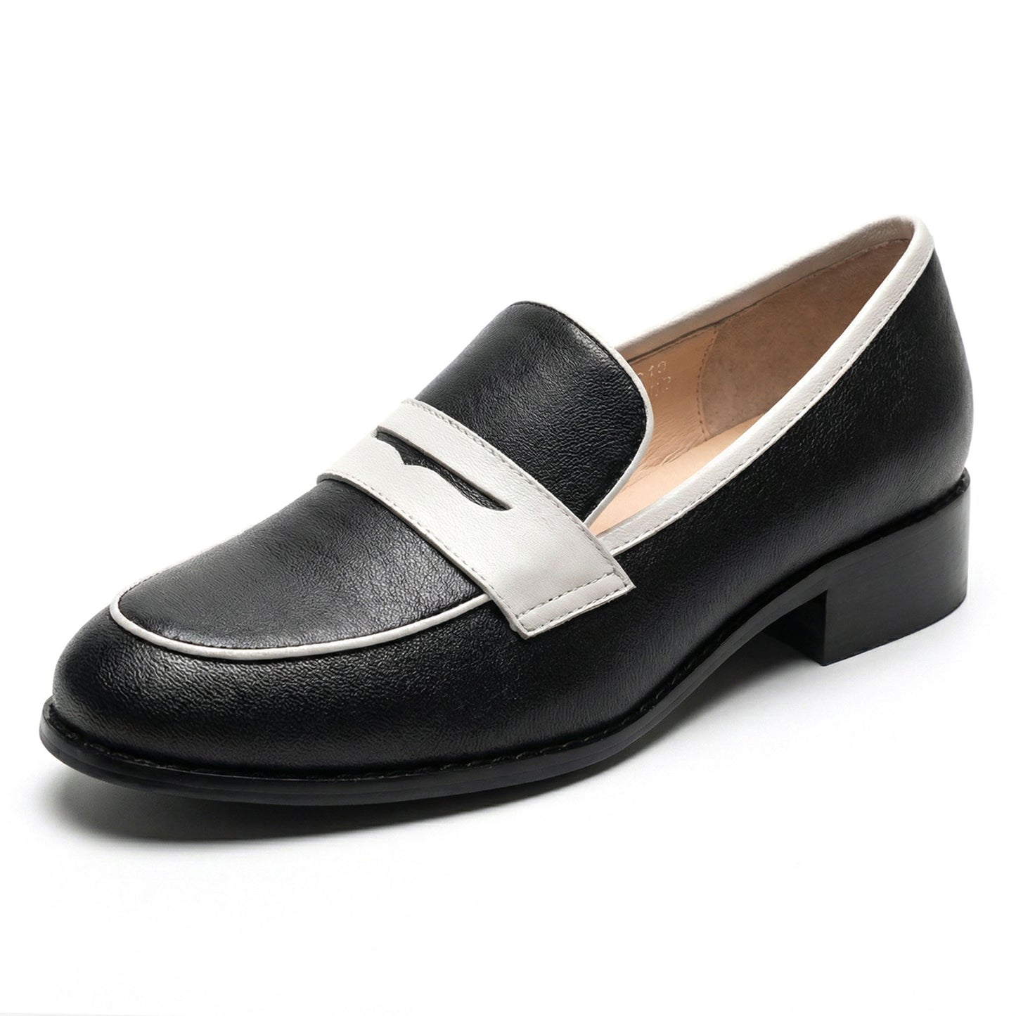 black white penny loafer