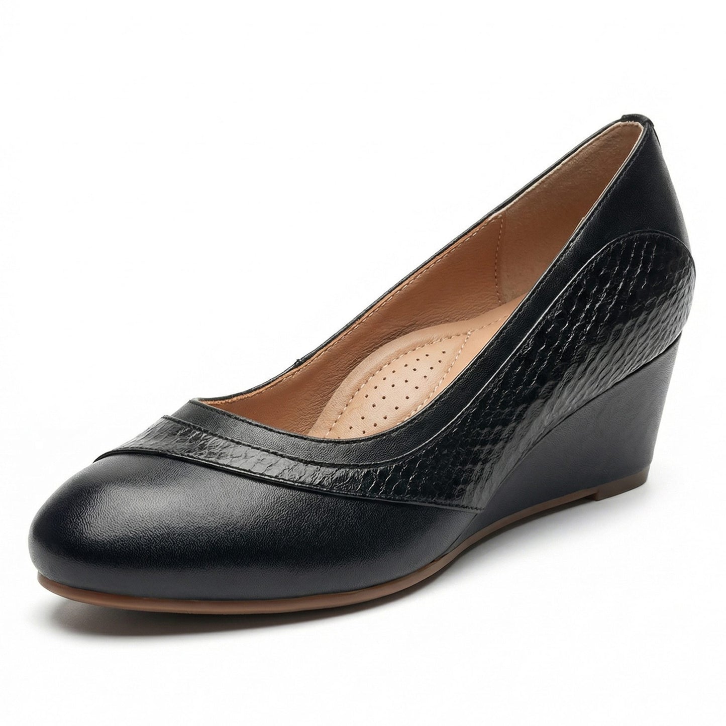 embossed leather wedge pumps lady