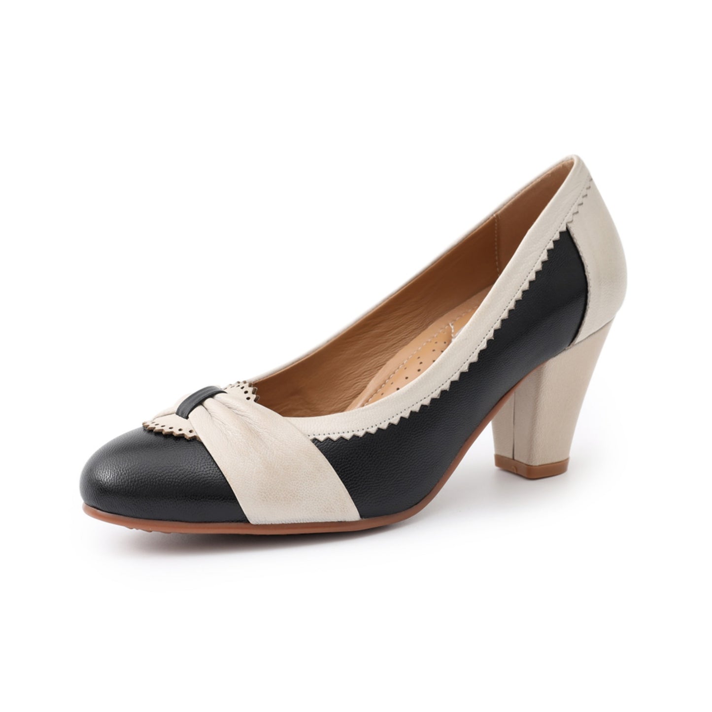  two tone black white chunky high heel pumps