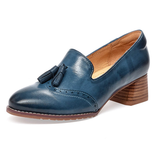 low chunky heel loafer shoes women