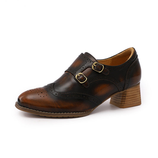 chunky heel monk shoes women
