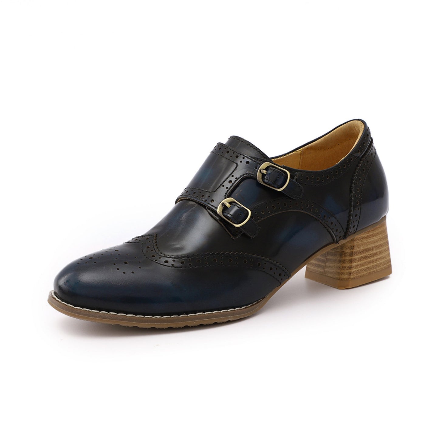  Chunky heeled wingtip oxfords