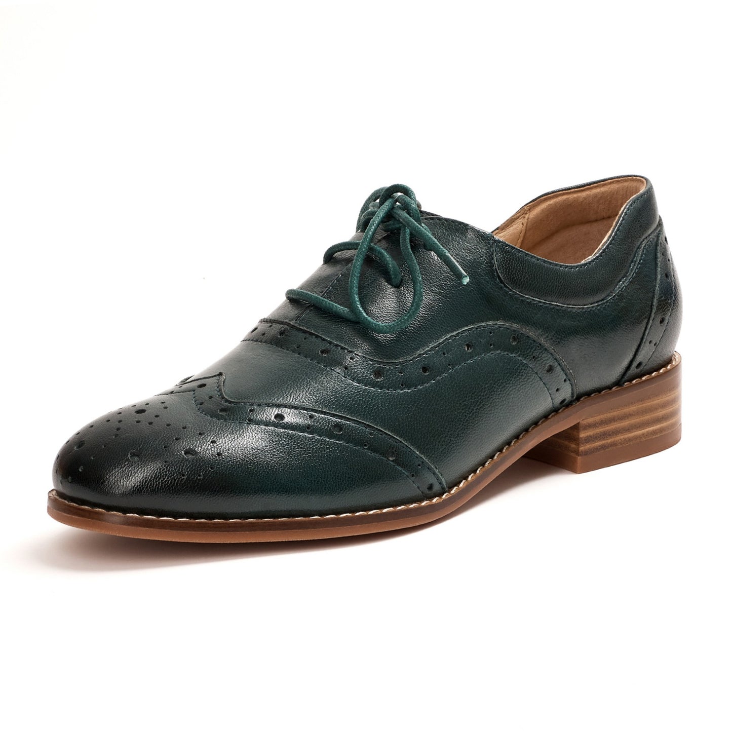 green lace up flat oxfords women