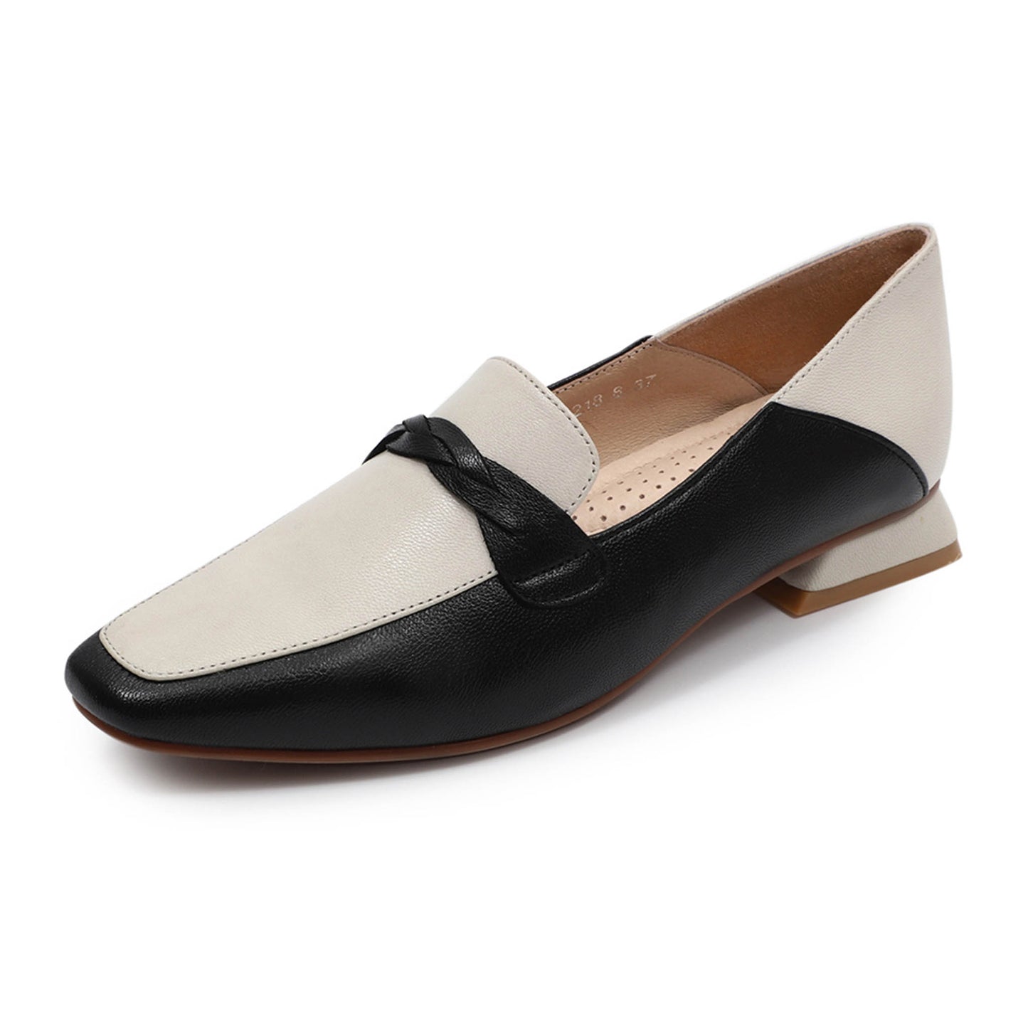 Black white Square toe penny loafers